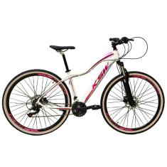 Bicicleta Feminina Aro 29 Ksw Mwza 27v Freio Hidráulico K7 Garfo com Trava Pneu com Faixa Bege - Branco/Pink/Violeta