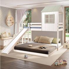 Beliche Queen Montessoriano Cabana Family com Escorregador Branco/Verde