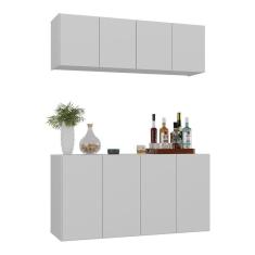 Kit Bar Armário Aéreo E Aparador 4 Portas Multimóveis Mp1075 Branco Branco