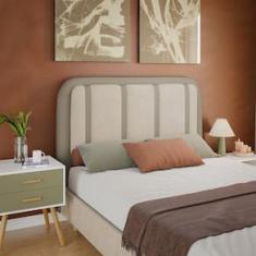 Cabeceira para Cama Box Casal Dobuê Leon com Revestimento em Veludo e Corino