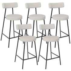 Kit 05 Banquetas Baixa Para Cozinha Sala De Jantar Bar Bancada Milão L02 Bouclê Cru - Lyam Decor