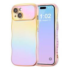 ZTOFERA Capa para iPhone 14 de 6,1 polegadas, linda capa ondulada encaracolada com estampa de coração de amor, borda de revestimento iridescente com proteção total da câmera, capa de telefone à prova