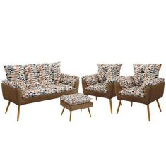 Namoradeira e 2 Poltronas Opala com Puff Lunar F-014 Sued Estampado Be