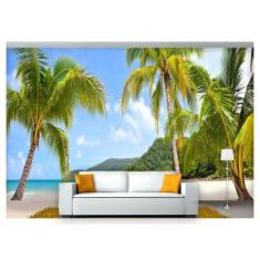 Papel De Parede Praia Mar Coqueiros Céu 3D Npr197 - Você Decora