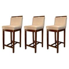 Kit 3 Banquetas Média para Cozinha Líbia Madeira Capuccino Suede CCS -