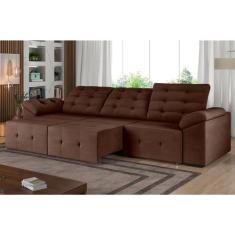 Sofá 5 Lugares 260 Cm Retrátil Reclinável D26 Mola Brasil Suede Marrom