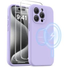 AOTESIER Capa magnética para iPhone 15 Pro, [compatível com Magsafe] [Silicone de grau alimentício] Capa atualizada para câmera e proteção de tela com [2 protetores de tela], 15,5 cm, Cloud Mauve