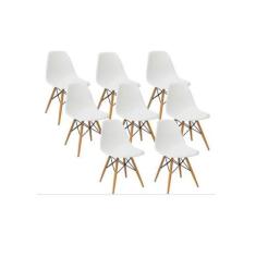 Kit 8 Cadeiras Charles Eames Eiffel Branca Base Madeira Sala Cozinha J