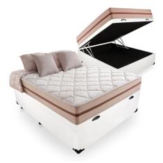 Cama Box Com Baú Casal + Colchão De Molas Ensacadas - Anjos - Classic - 138x188x64cm Branco