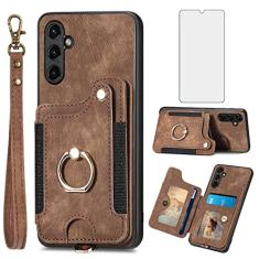 Asuwish Capa de telefone para Samsung Galaxy A34 5G capa carteira com protetor de tela de vidro temperado e alça de pulso RFID suporte de cartão de crédito anel acessórios de celular A 34 34A mulheres
