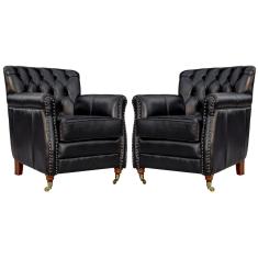 Kit 02 Poltronas Decorativas Sala de Estar Níger Pés Príncipe Couro Preto - Gran Belo