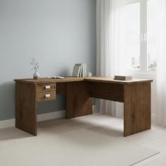 Escrivaninha Mesa Escritório em L Thor 2 Gavetas 150cm Espresso Móveis