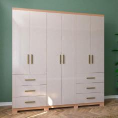 Guarda-Roupa Casal Bartira Santiago 6 Portas de Bater 6 Gavetas Externas MDP - 209,2cm de Largura