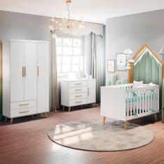 Quarto de Bebê Retrô Ludmila Berço 3 em 1 Guarda Roupa Cômoda Infantil Branco Carolina Baby