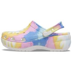 Crocs tamanco clássico feminino | Sapatos plataforma, Tie Dye Pastel, 11