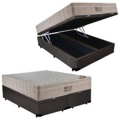 Cama Box Baú Casal Bipartido Sintético + Colchão Ortobom Airtech Molas