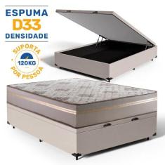 Cama Box Baú Casal + Colchão D33 Millenium One Face Bege 138x188x61cm 