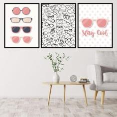 Kit 3 Quadros Decorativos Óculos - Stay Cool 45x34cm - Quadros On-line