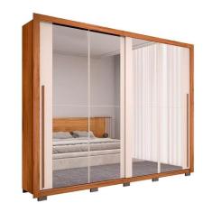 Guarda-Roupa Casal com 4 Espelhos Praticus 2 PT 4 GV Freijó e Off Whit