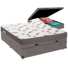 Cama Box Baú Cinza E Colchão Light Espuma D33 Casal Ortobom