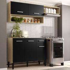 Armário Cozinha Compacta Arizona Tiny Carvalho/Preto Carraro