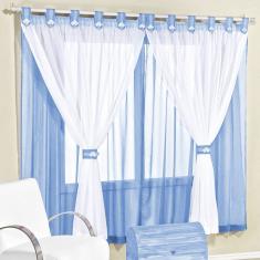 Cortina 2,00m X 1,70m Alt. Kids Decoração Quarto Criança Em Voal Para Varão - Azul Claro