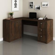 Mesa Para Escritório Em L Com 3 Gavetas E Armários Rústico