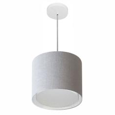 Lustre Pendente Cilíndrico Duplo Md-4284 Cúpula em Tecido 30x30cm Rustico Cinza - Bivolt