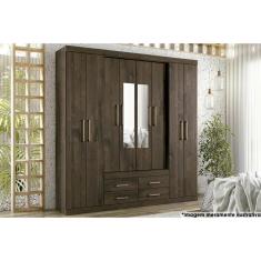 Guarda Roupa Casal Nápoles Ébano 8 Portas de Abrir 4 Gavetas Madeira com Espelho Ébano Santos Andirá