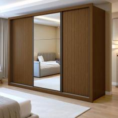 Guarda Roupa Casal com Espelho Premium Liv 3 Portas de Correr e 6 Gave