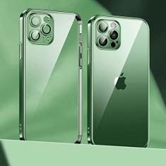 Capa de telefone com revestimento de lente para iPhone 14 11 12 13 Pro Max Mini XS XR 7 8 14 Plus SE 2020 Capa de proteção de câmera de luxo, verde escuro, para 11 Pro Max