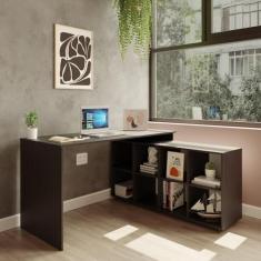 Mesa em L Escrivaninha Kubus com 8 Nichos Yescasa Preto