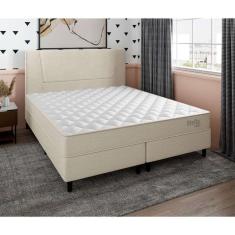 cama box com cabeceira e colchão queen stella molas ensacadas (60x158x198) bege