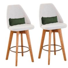 Kit 02 Banquetas Bege Claro E Almofada Suede Verde Musgo