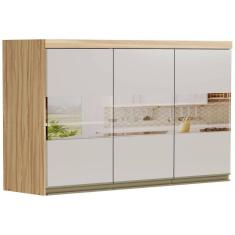 Armário Aéreo p/ Cozinha Chardonnay 3 Portas c/ Vidro Reflecta120cm Amendoa/Off White - Ronipa