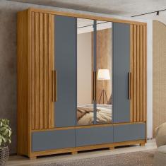 Guarda Roupa Casal 6 Portas Com Espelho 3 Gavetas Freijó - Cinza Amazonas - Moval