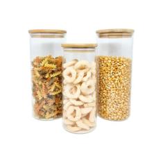 Potes de Vidro P/ Mantimentos C/ Tampa Bambu Oikos - 3 Pçs, U, NATURAL