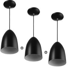 Kit 3 Lustres Pendente Cone De Alumínio 20x14cm Preto - MARRYLUZ