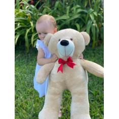 Urso De Pelúcia Teddy Grande Com Laço 65cm - Doce De Leite - ThamyBaby