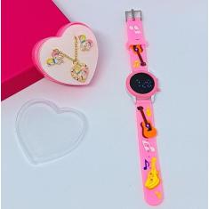Kit Relógo infantil Digital Led menina Pulseira silicone Desenho anima