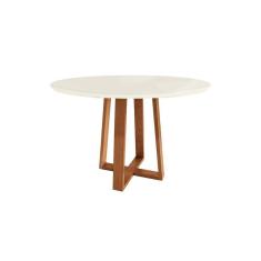 Mesa De Sala Jantar Elma Madeira Maciça C-tampo Madeirado C- Vidro 105x105cm Carvalho-off White-vidro Off White - Kappesberg