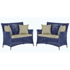 2 Sofás área Externa Igapó Alumínio Pintura Marrom Corda Náu Azul