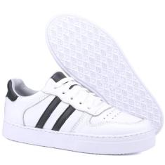 Tênis Casual Mr. Gutt De Couro listras Branco, Branco, Preto, Mulher, 