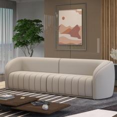 Sofá Decorativo Sala de Estar 252cm Adam 3 Lugares Veludo Bege G45 - Gran Belo