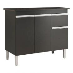 Balcão De Cozinha Para Pia Tatiane 100cm 3 Portas 1 Gaveta Sem Tampo Preto