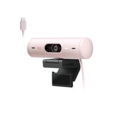 Webcam Full HD Logitech Brio 500 com Microfones Duplos com Redução de Ruídos, Proteção de Privacidade, Correção de Luz e Enquadramento Automático - Rosa