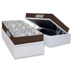 Cama Box Baú Solteiro: Colchão Espuma Ortobom D45 / EP ISO 150 Mega Firme + Base CRC Courano White(88x188)