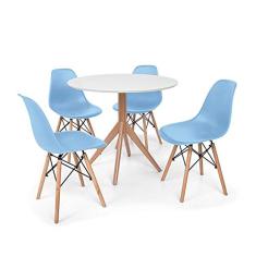 Conjunto Mesa de Jantar Maitê 80cm Branca com 4 Cadeiras Charles Eames - Azul Claro