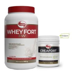 Kit Whey Fort 3W Vitafor Pote 900G + Creatina Creafort 300G