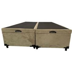 Cama Box Baú Queen Bipartido Suede Bege Com Pistão A Gás
